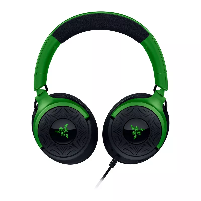 Laidinės žaidimų ausinės Razer Kraken V4 X — antausinės, 20–20000 Hz, 1,8 m laidas, 310 g, juoda/žalia