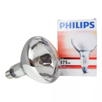 Infraraudonųjų spindulių lempa Philips BR125 IR 375W E27 230-250V — 375 W infraraudonųjų spindulių šildymo lemputė, E27 lizdas, 230–250 V