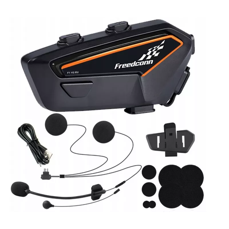 Ausinės „FreedConn F1 V2 EU“ — „Bluetooth 5.2“, IP65, 1100 mAh baterija, iki 48 val. pokalbio laiko, FM radijas, mikrofonas, spaustukas
