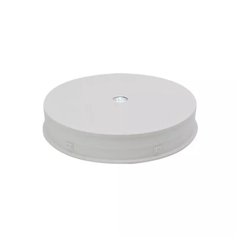 Elektrinis 360° besisukantis demonstravimo stovas su LED apšvietimu, apvalus, 30 cm, baltas