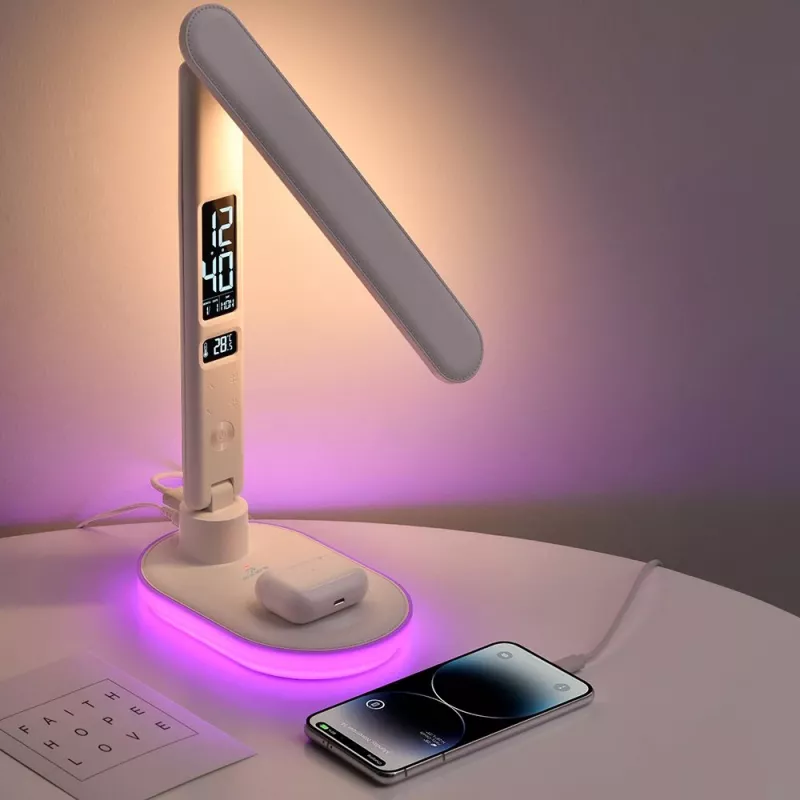 Stalinė lempa Hawk HW-LAMP03 balta RGB — reguliuojama LED stalinė lempa su RGB apšvietimu