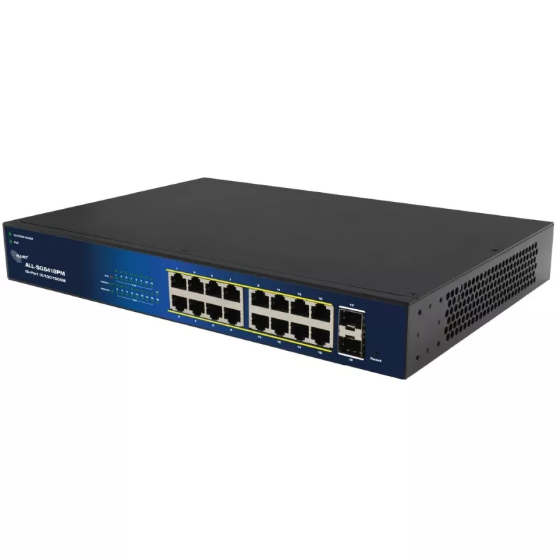 ALLNET 16+2P PoE Switch ALL-SG8418PM — 18 prievadų Gigabit, 16 PoE prievadų, 2 aukštyninio ryšio prievadai