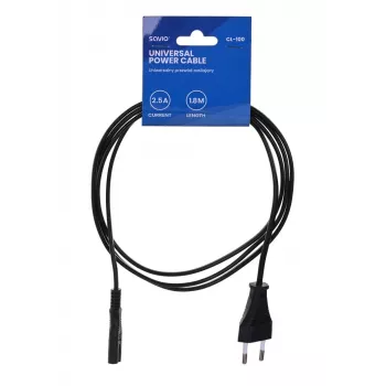 Savio CL-100 maitinimo laidas Juoda 1.8 m IEC Tipas E (3.4 mm, 3.1 mm) IEC C7