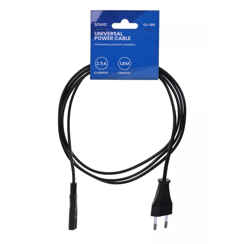 Savio CL-100 maitinimo laidas Juoda 1.8 m IEC Tipas E (3.4 mm, 3.1 mm) IEC C7