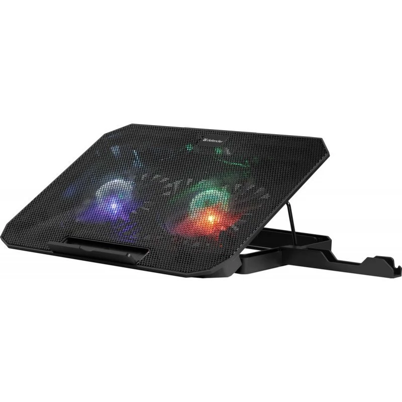 Nešiojamojo kompiuterio aušinimo padėklas DEFENDER NS-510 su 2 ventiliatoriais, 2 USB prievadais ir RGB apšvietimu