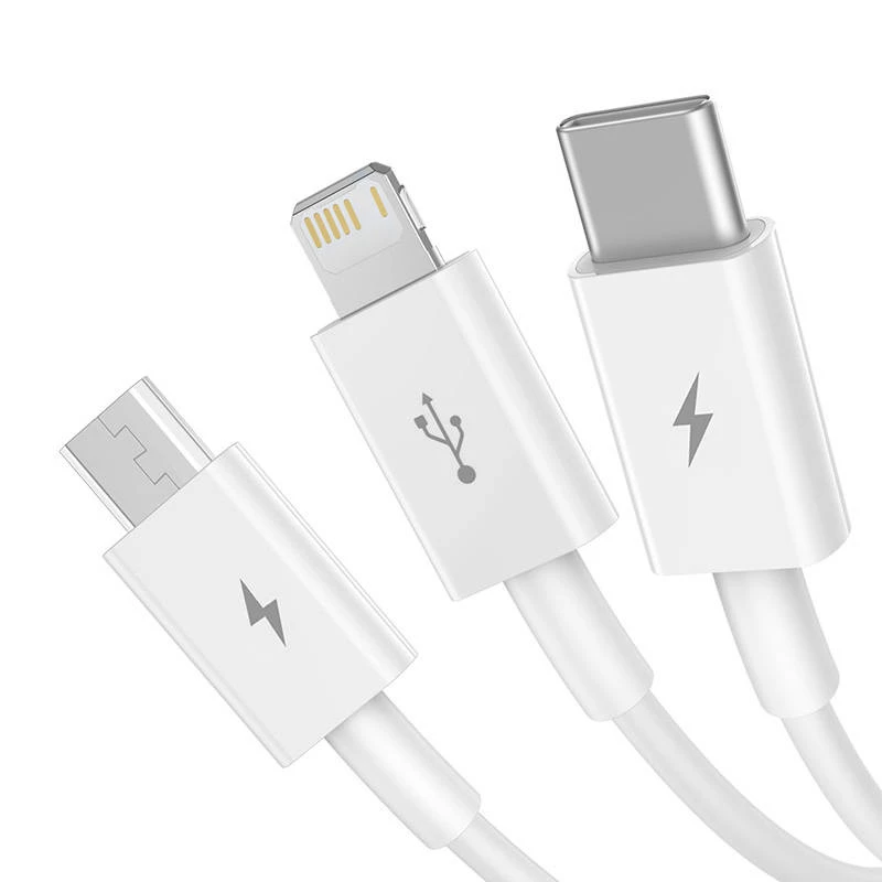 USB laidas Baseus SUP0003529 — USB 3.2 Gen 1 (3.1 Gen 1), 1 m, USB-A į USB-C / Micro USB-A / Lightning, Baltas