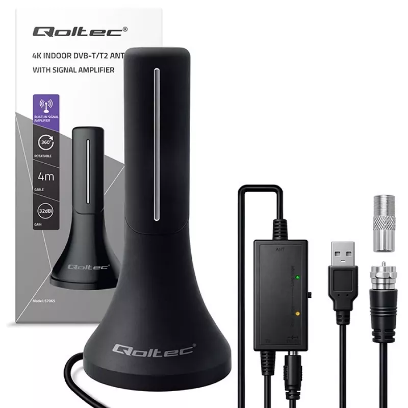 Televizijos antena QOLTEC TV DVB-T/T2 Qoltec (vidaus/lauko) modelis 57065