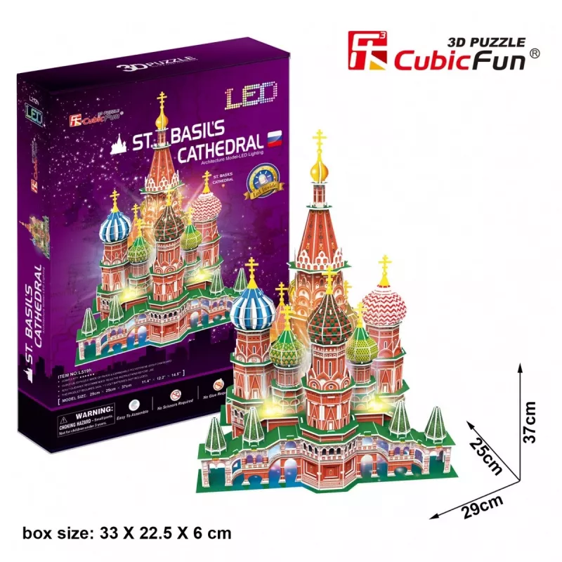 3D dėlionė CubicFun Šv. Bazilijaus katedra su LED apšvietimu, modelis 306-20519