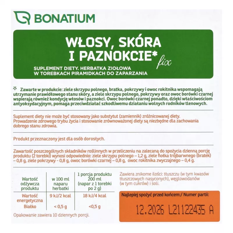 Bonatium žolelių arbata plaukams, odai ir nagams Fix 20 vnt.