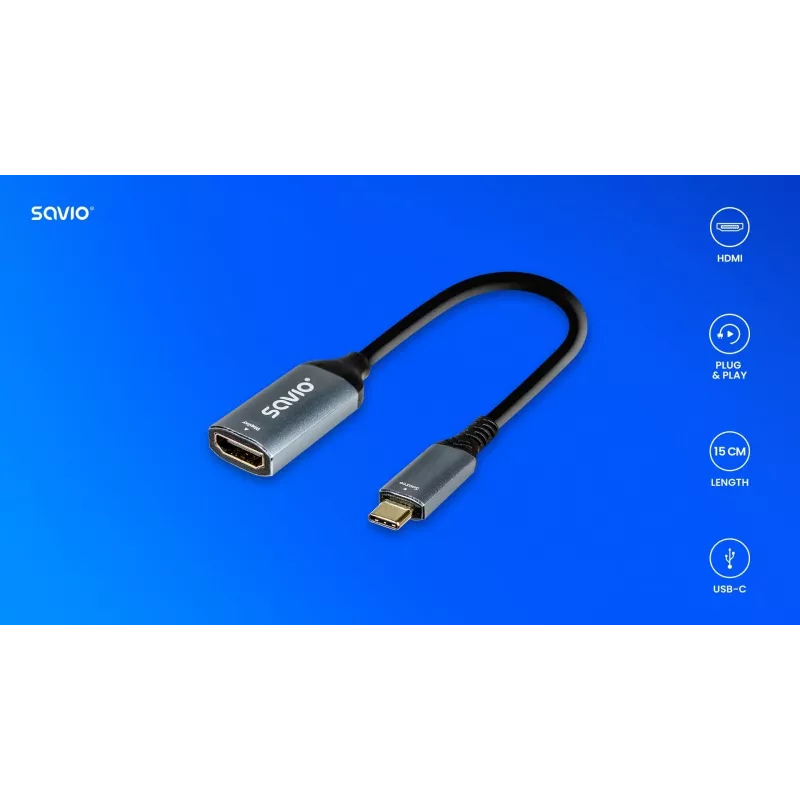 Savio adapteris USB-C (V) HDMI (M), 4K, 60Hz, aliuminis, AK-78