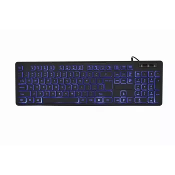 Laidinis USB klaviatūra GEMBIRD KB-UML3-02 — Pilno dydžio QWERTY US English, 104 klavišai, LED foninis apšvietimas (raudona/mėlyna/violetinė), juoda