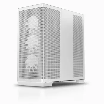 APNX PC Midi Tower C1-R-WT-v1 — Balta, palaiko ATX/Micro-ATX/Mini-ITX, sumontuoti 3x120 mm priekiniai ventiliatoriai, 3x3,5 colio + 3x2,5 colio lizdai, USB 3.2 Gen1 x2