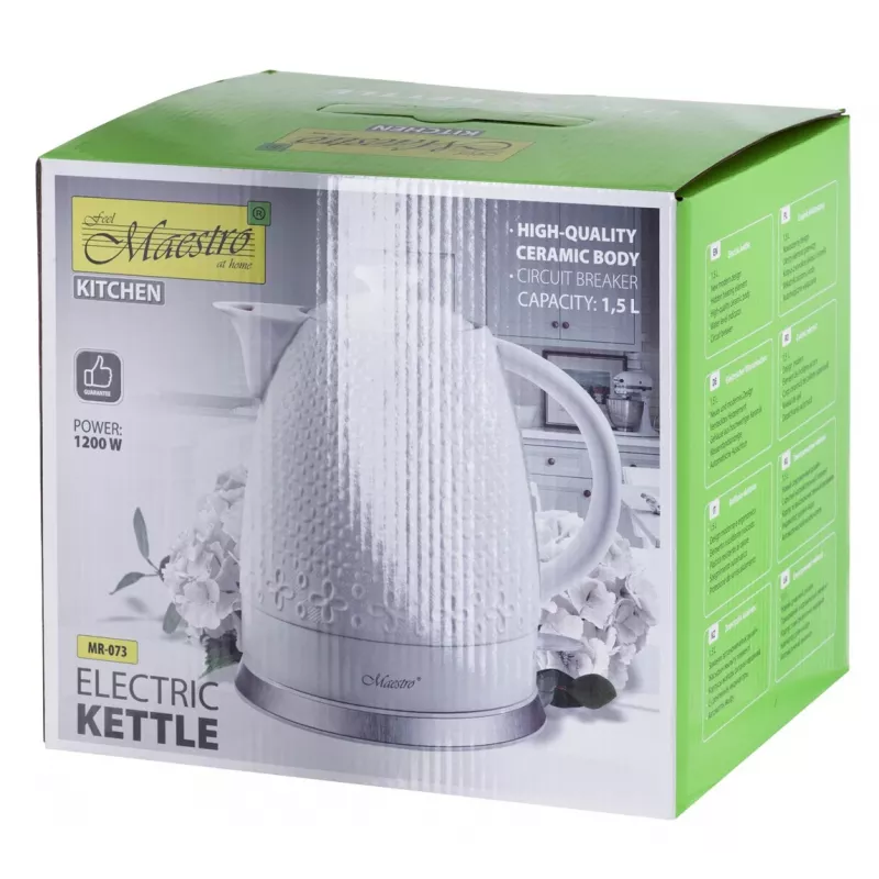 Elektrinis virdulys Maestro MR-073 1,5 L 1500 W baltas, svirtinis valdymas, vandens lygio indikatorius