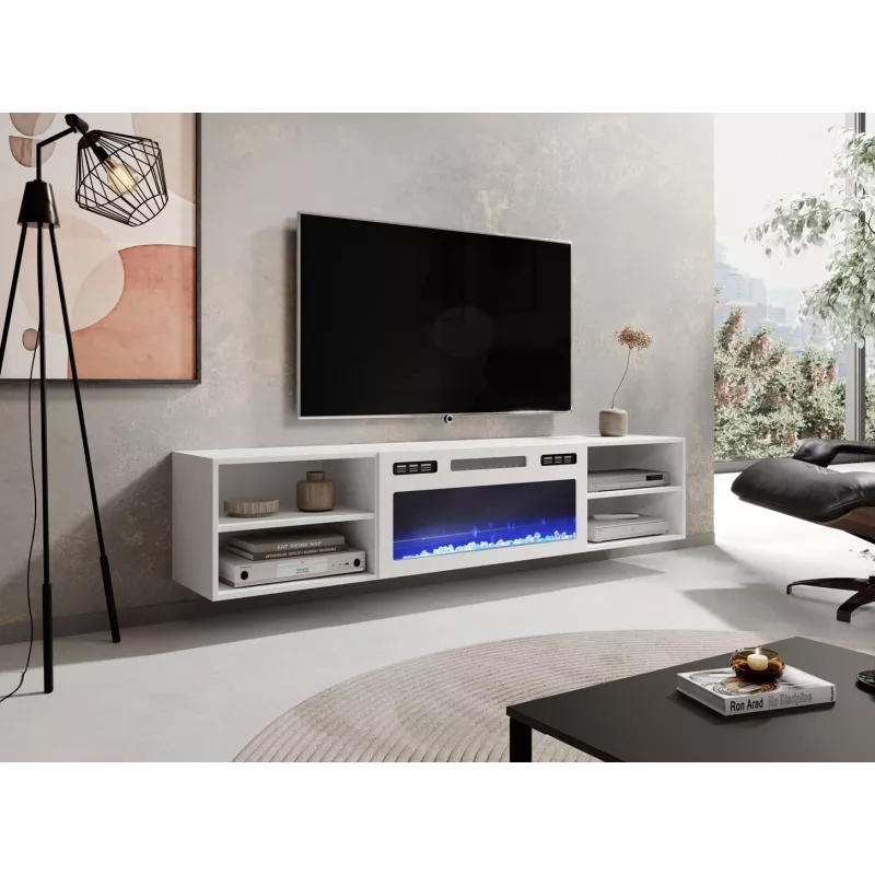RTV spintelė POLO 180x33x39 baltas + židinys baltas