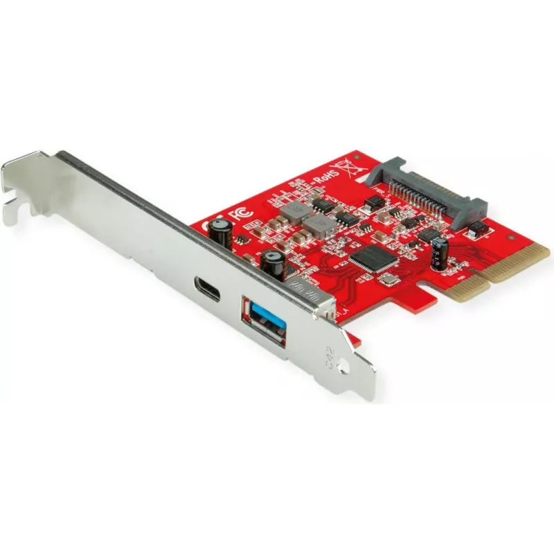 ROLINE PCI-Express plokštė, USB 3.2 Gen 2, 1x USB-A + 1x USB-C (15.06.2142)