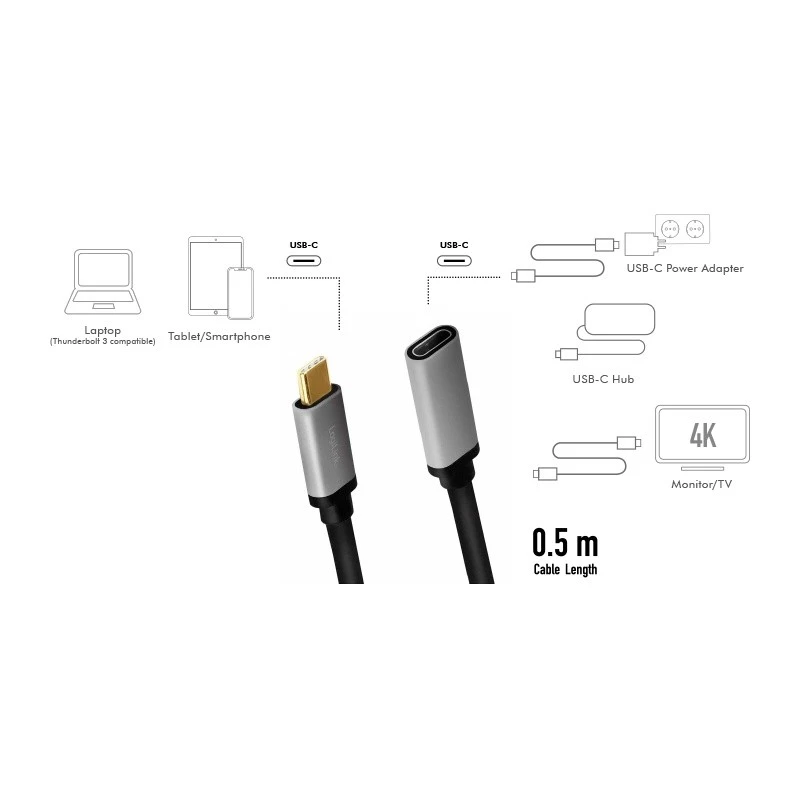LogiLink USB laidas USB 3.2 Gen 2 CUA0105 0,5 m USB C juoda pilka