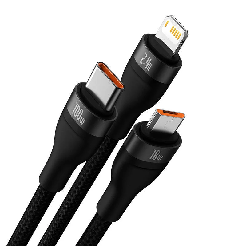 USB laidas Baseus SUP0003351 1,2 m USB A USB C/Micro USB-A/Lightning juodas