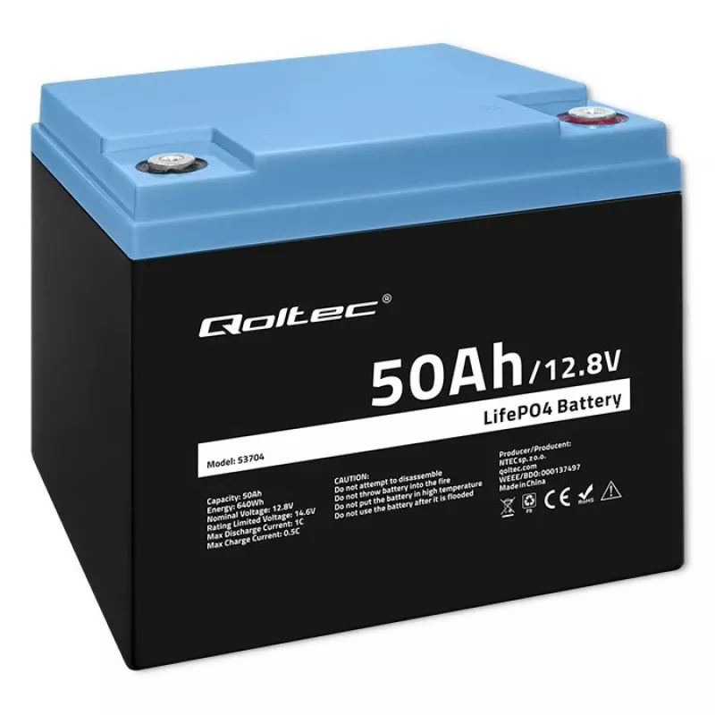 LiFePO4 baterija QOLTEC 12,8 V 50 Ah (modelis 53704) atsarginiam maitinimui ir energijos kaupimui
