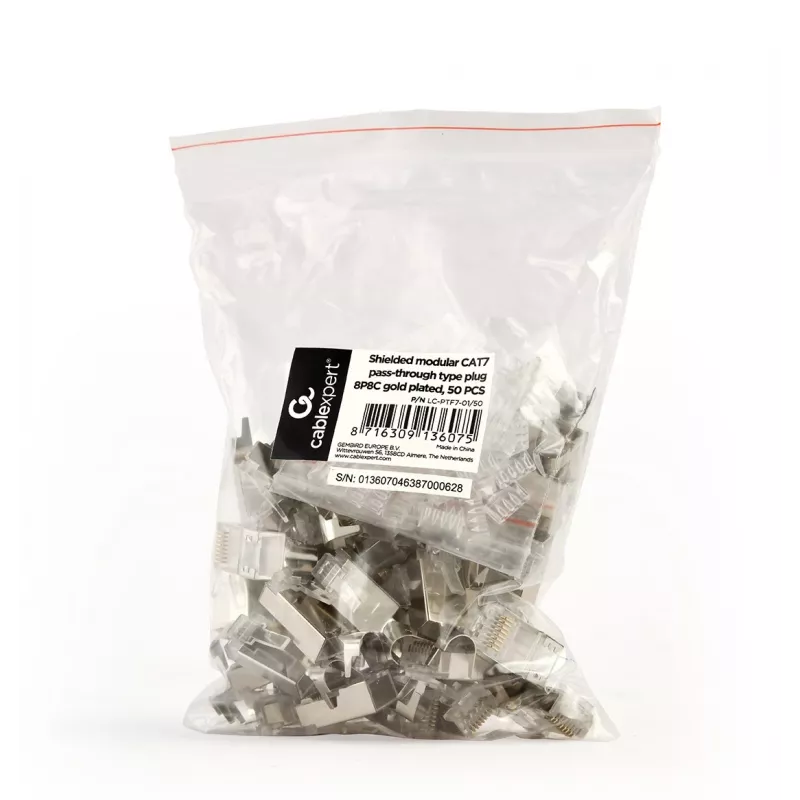 RJ45 jungtys GEMBIRD CAT7 8P8C auksuotos 15µ FTP/SFTP pakuotėje 50 vnt.