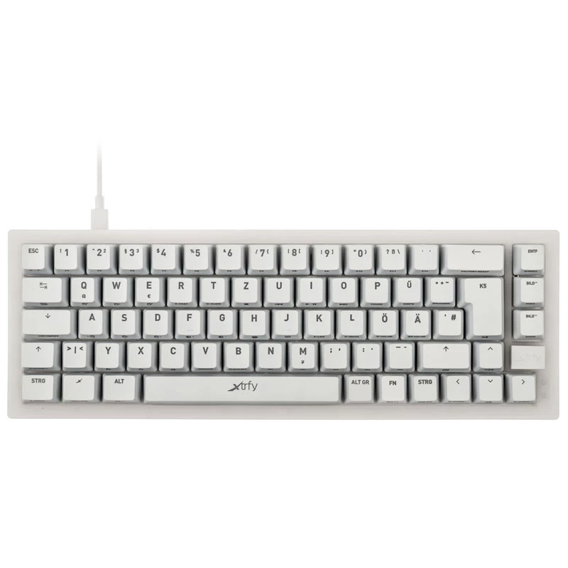 Mechaninė TKL žaidimų klaviatūra XTRFY K5 RGB — be skaitmenų bloko, permatoma / balta