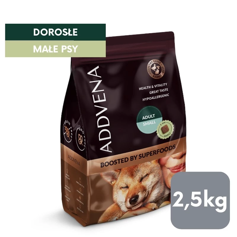 ADDVENA Boosted by superfoods Adult Small Beef - sausas šunų maistas - 2,5kg