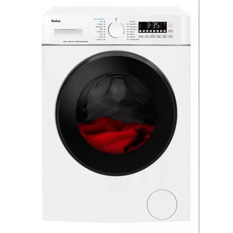Skalbimo mašina Amica 8 kg talpos, A energijos klasė, 1400 aps./min., 16 programų, balta