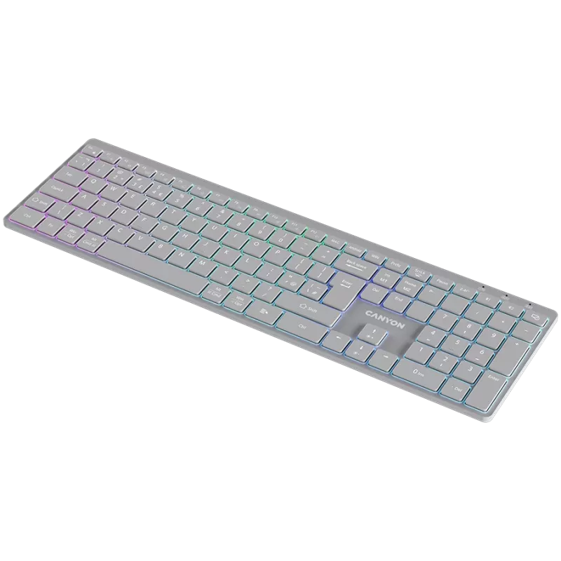 CANYON klaviatūra HKB-W11 UK/US RGB dviejų režimų belaidė pilka