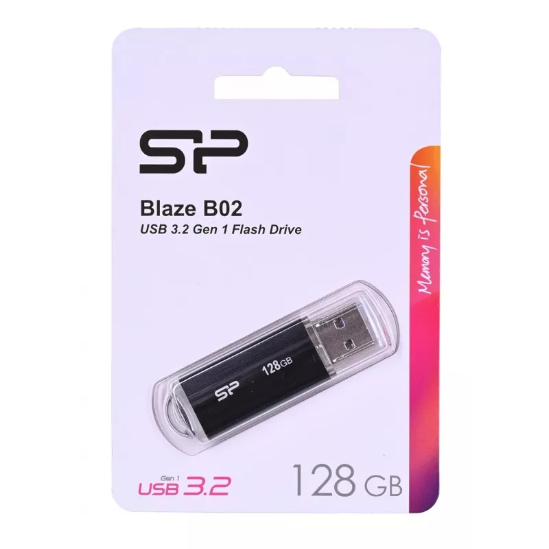 USB atmintukas Silicon Power 128 GB USB Type-A 3.2 Gen 1 Blaze B02, plastikinis dangtelis, raktų pakabukas, juodas