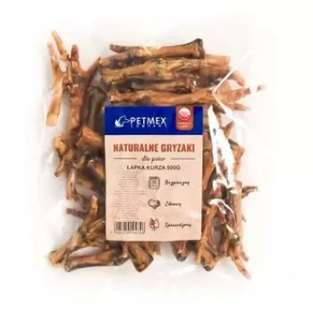 Šunų kramtukas PETMEX Vištienos pėdutė 500 g — natūralus vištienos skonio dantų priežiūros skanėstas suaugusiems šunims, 500 g