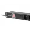 Maitinimo skirstymo įrenginys LANBERG PDU-06E-0200-BK — 6x E tipo lizdai, 16 A, 2 m kabelis, 1U stovas, 220–250 V