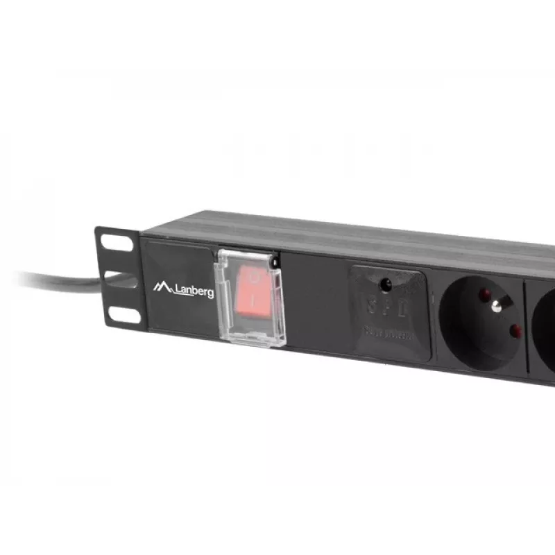 Maitinimo skirstymo įrenginys LANBERG PDU-06E-0200-BK — 6x E tipo lizdai, 16 A, 2 m kabelis, 1U stovas, 220–250 V
