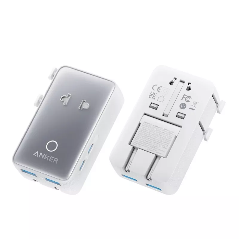 Maitinimo adapteris Anker Nano Travel Adapt 5-in-1 20W — kompaktiškas kelių prievadų įkroviklis su USB-C PD ir USB-A
