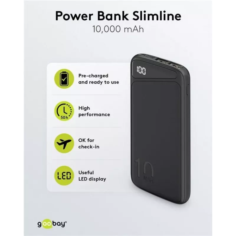 Goobay išorinė baterija Slimline 10.000 mAh (53935)