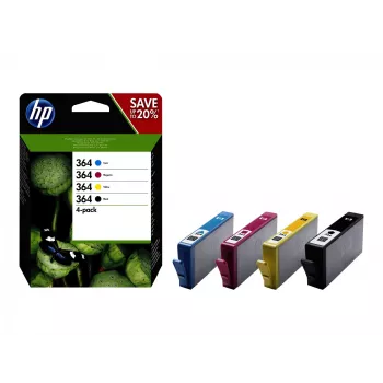 HP 364 4 vnt. juodos/ciano/magenta/geltonos spalvos originalios rašalo kasetės