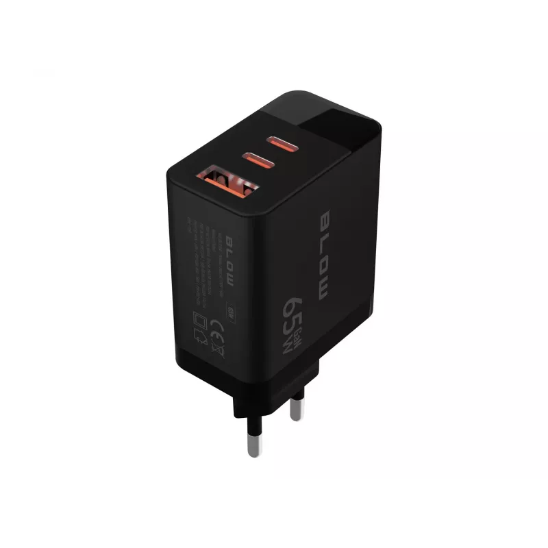 LCD sieninis įkroviklis USB lizdas + USB-Cx2 PD 65W GAN juodas vatmetras