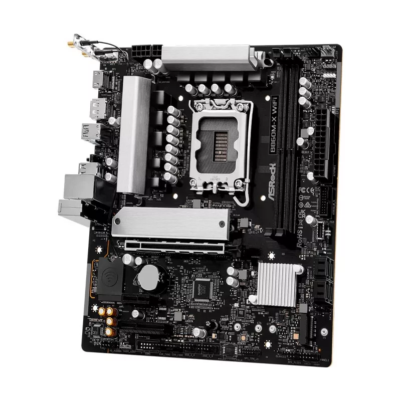 Motininė plokštė ASRock B860M-X WiFi — Intel B860, LGA 1851, micro ATX, DDR5, 2x DIMM, 4x M.2, 2.5Gb LAN, Wi‑Fi 6E, Bluetooth 5.3