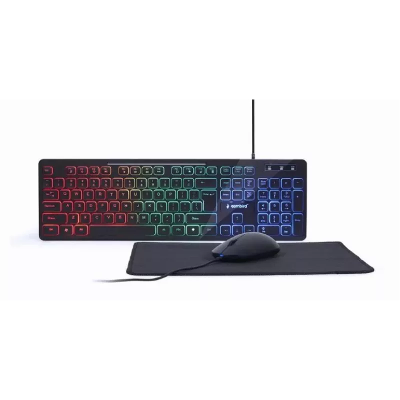 Laidinė pilno dydžio klaviatūra su pele Gembird KBS-UML-01 — USB, QWERTY US, 104 klavišai, juoda