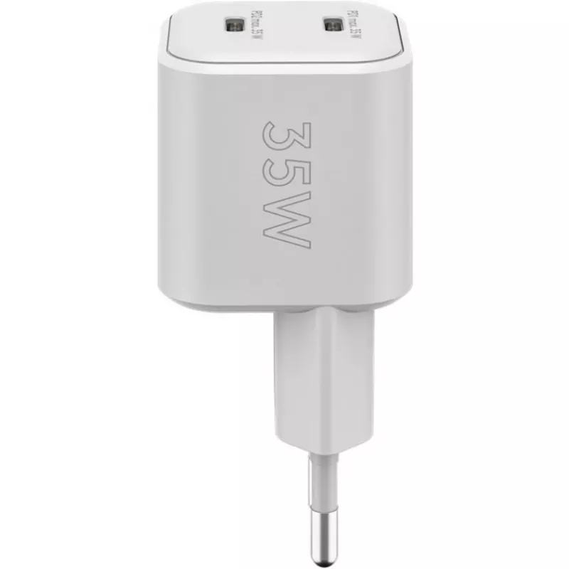 USB-C dvigubas greitasis įkroviklis Nano, PD, GaN, 35 W (baltas, 2x USB-C, Power Delivery 3.0)