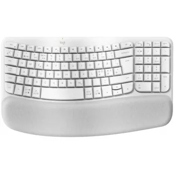 „Logitech Wave Keys“ klaviatūra su minkštu delno atramu, belaidė, Bluetooth LE, QWERTY, beveik balta (PAN)