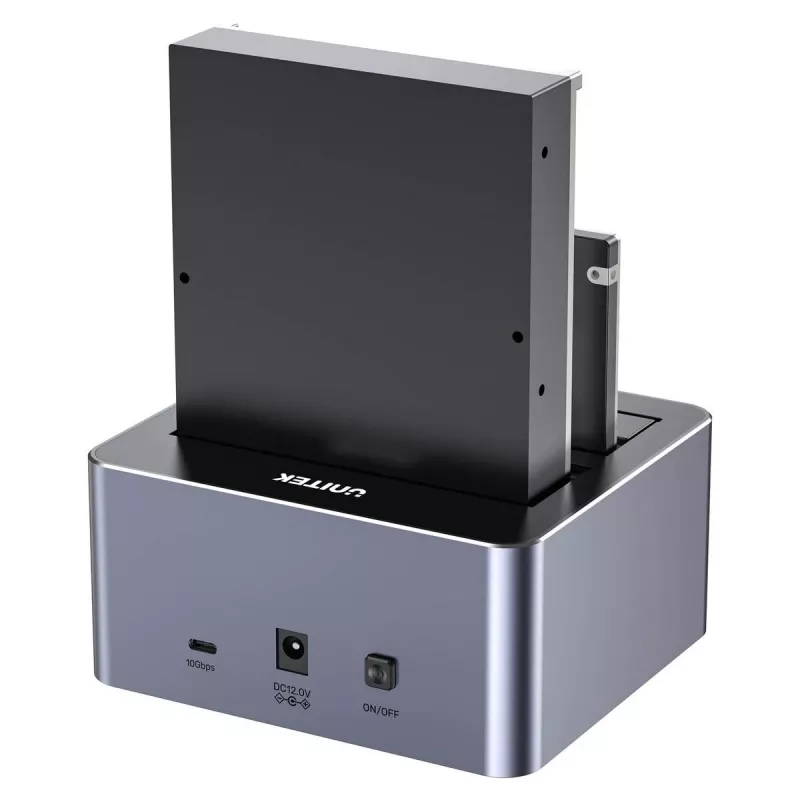Dokų stotelė Unitek 51642 2,5 col./3,5 col. SATA diskams, USB-C 10 Gbps, 2 lizdai, aliuminio