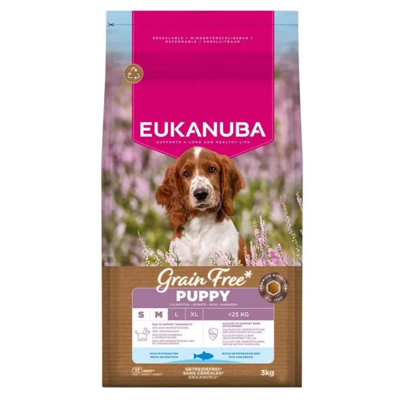 Sausas šunų maistas EUKANUBA Puppy & Junior mažų/vidutinių veislių šuniukams ir jauniems šunims Be grūdų Žuvis, 3 kg