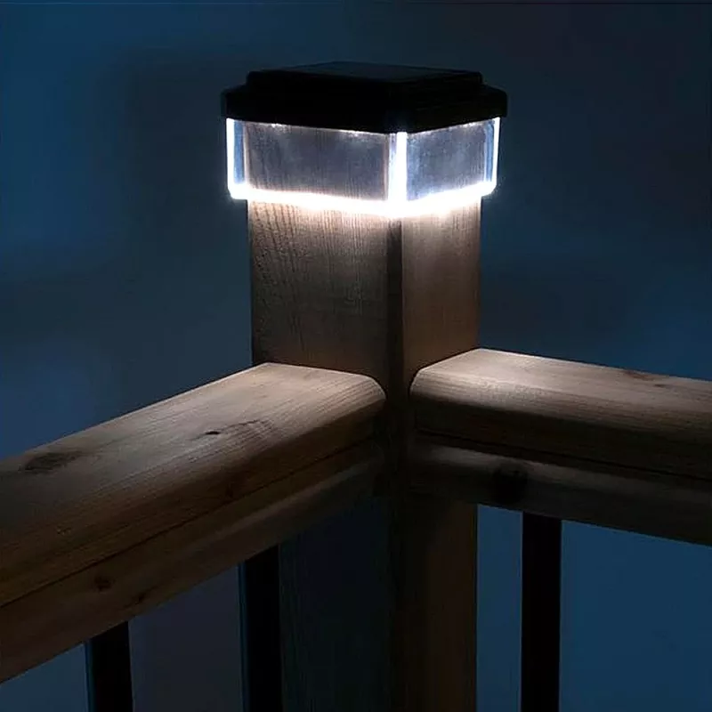 GB128 LED saulės energija maitinamas tvoros stulpo sodo žibintas, juodas - žalias mėlynas