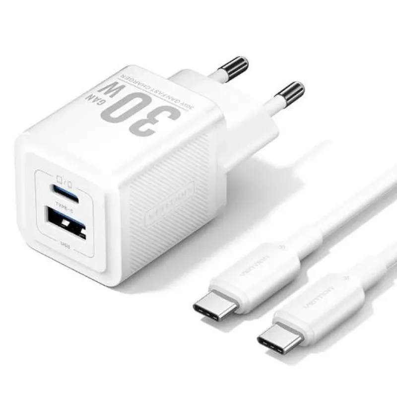 Mobiliojo telefono sieninis USB įkroviklis + KABELIS / 30 W 2P TZ-FEQW0-EU-01 Vention