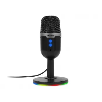Studijinis mikrofonas BLOW su LED stovu — laidinis USB 2.0, 20–16000 Hz, jautrumas -50 dB, 237 g