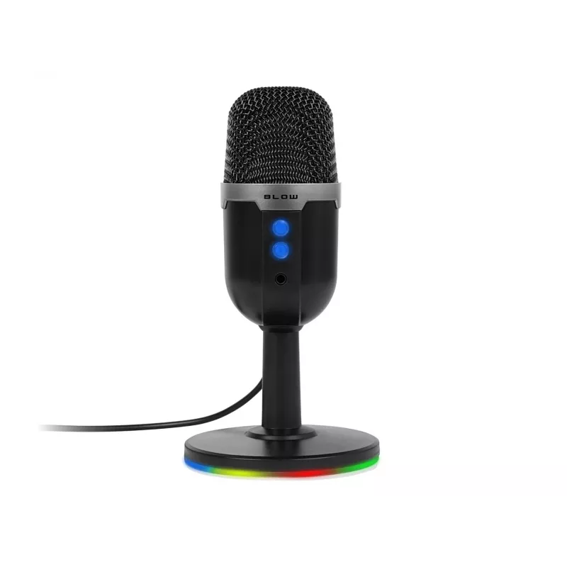 Studijinis mikrofonas BLOW su LED stovu — laidinis USB 2.0, 20–16000 Hz, jautrumas -50 dB, 237 g