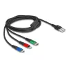 DeLOCK USB įkrovimo laidas 3 viename Type-A į Lightning Micro USB USB Type-C 30 cm
