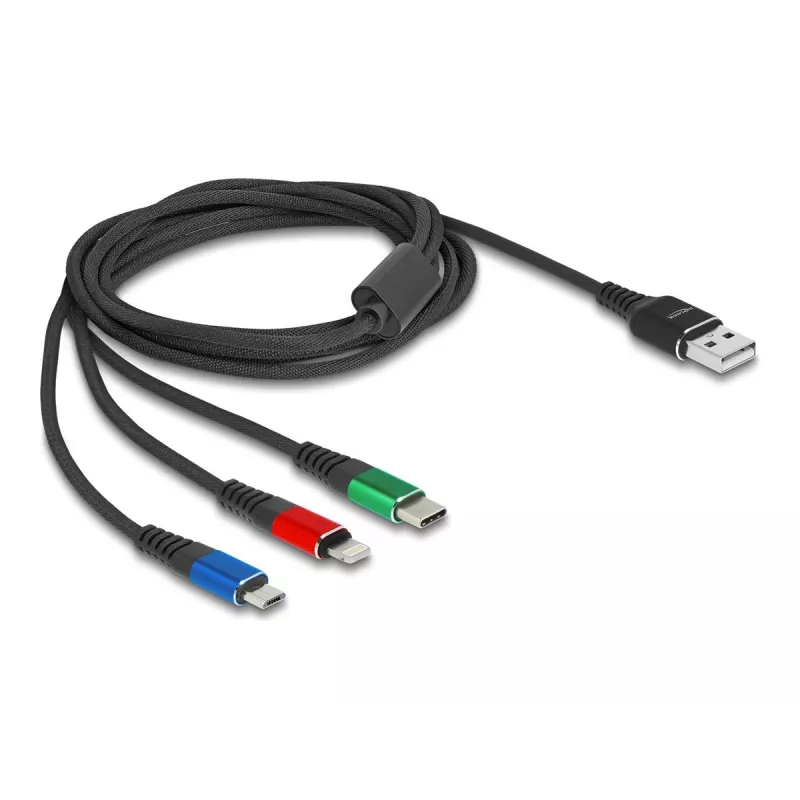 DeLOCK USB įkrovimo laidas 3 viename Type-A į Lightning Micro USB USB Type-C 30 cm