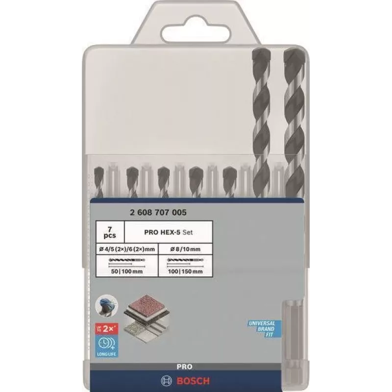 Grąžtų rinkinys Bosch PRO HEX-5 2608707005 — dydžiai 4×100, 5×100, 6×100, 8×150 mm