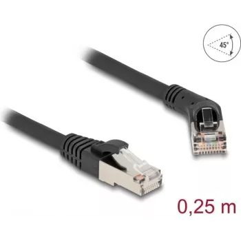 Tinklo laidas DeLOCK RJ45 Cat.6A S/FTP 45° kampuotas į tiesų 0,25 m juodas