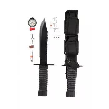 Fiksuotos geležtės išgyvenimo peilis Mil-Tec Special Forces 15368000 — nerūdijantis plienas, pilna rankena, bendras ilgis 310 mm, geležtė 185 mm, juoda